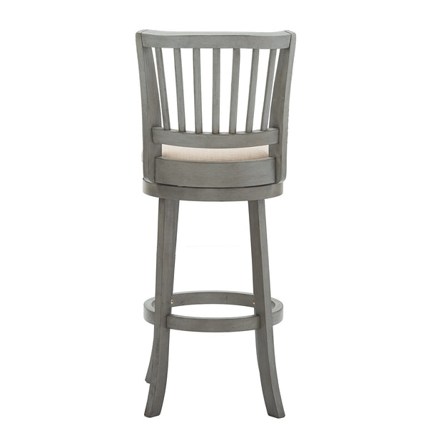 Slat Back Swivel Bar Stool with Cushioned Seat and Rubberwood Frame for Kitchen