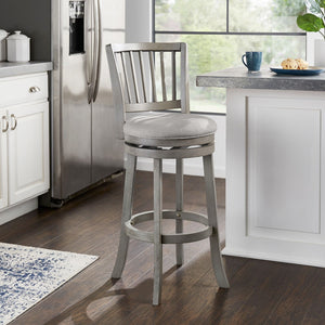 Slat Back Swivel Bar Stool with Cushioned Seat and Rubberwood Frame for Kitchen
