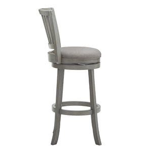 Slat Back Swivel Bar Stool with Cushioned Seat and Rubberwood Frame for Kitchen