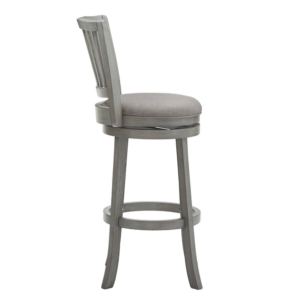 Slat Back Swivel Bar Stool with Cushioned Seat and Rubberwood Frame for Kitchen