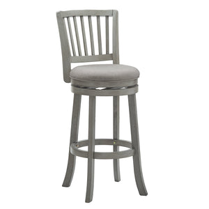 Slat Back Swivel Bar Stool with Cushioned Seat and Rubberwood Frame for Kitchen