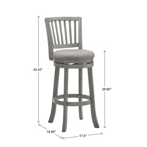 Slat Back Swivel Bar Stool with Cushioned Seat and Rubberwood Frame for Kitchen