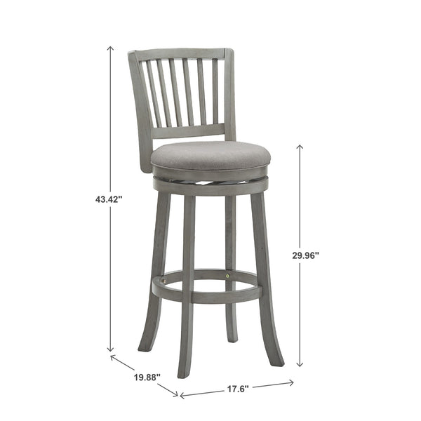Slat Back Swivel Bar Stool with Cushioned Seat and Rubberwood Frame for Kitchen