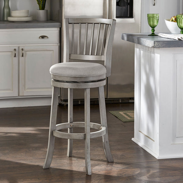 Slat Back Swivel Bar Stool with Cushioned Seat and Rubberwood Frame for Kitchen