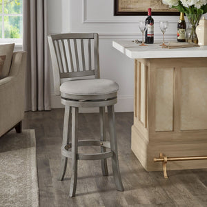 Slat Back Swivel Bar Stool with Cushioned Seat and Rubberwood Frame for Kitchen