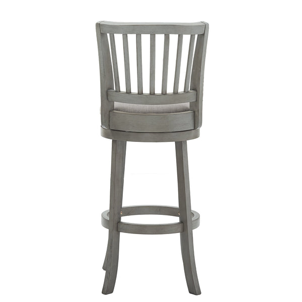 Slat Back Swivel Bar Stool with Cushioned Seat and Rubberwood Frame for Kitchen