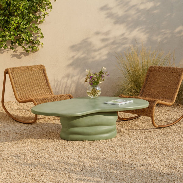 Meridian Furniture Branna Fiber Reinforced Concrete Coffee Table Art Deco Sculptural Form Indoor Outdoor Living Green 657Green-CT
