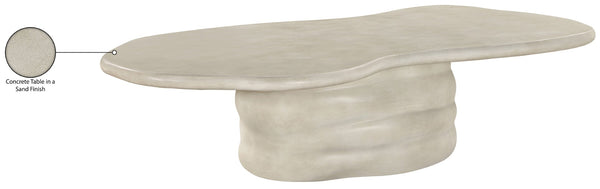 Meridian Furniture Branna Fiber Reinforced Concrete Coffee Table Art Deco Sculptural Form Indoor Outdoor Living Beige 657Sand-CT