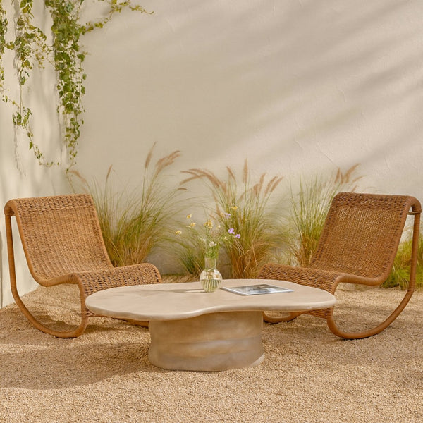 Meridian Furniture Branna Fiber Reinforced Concrete Coffee Table Art Deco Sculptural Form Indoor Outdoor Living Beige 657Sand-CT