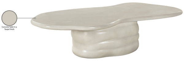 Meridian Furniture Branna Fiber Reinforced Concrete Coffee Table Art Deco Sculptural Form Indoor Outdoor Living Taupe 657Taupe-CT