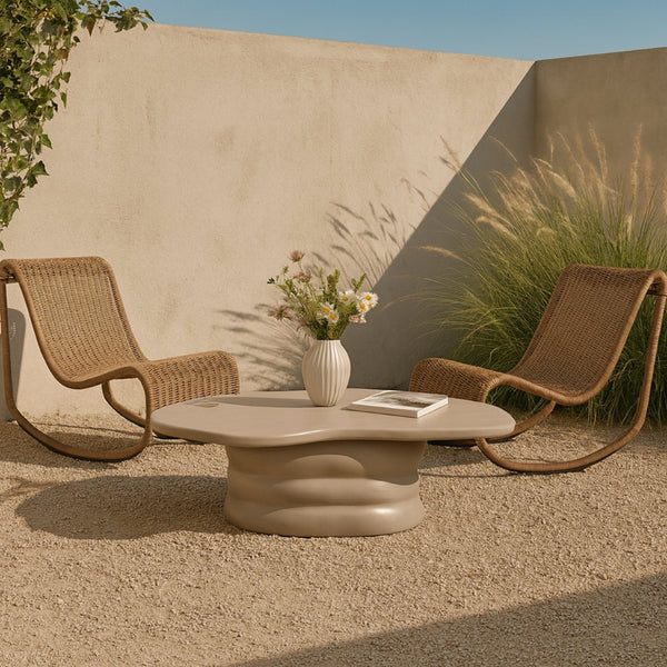 Meridian Furniture Branna Fiber Reinforced Concrete Coffee Table Art Deco Sculptural Form Indoor Outdoor Living Taupe 657Taupe-CT