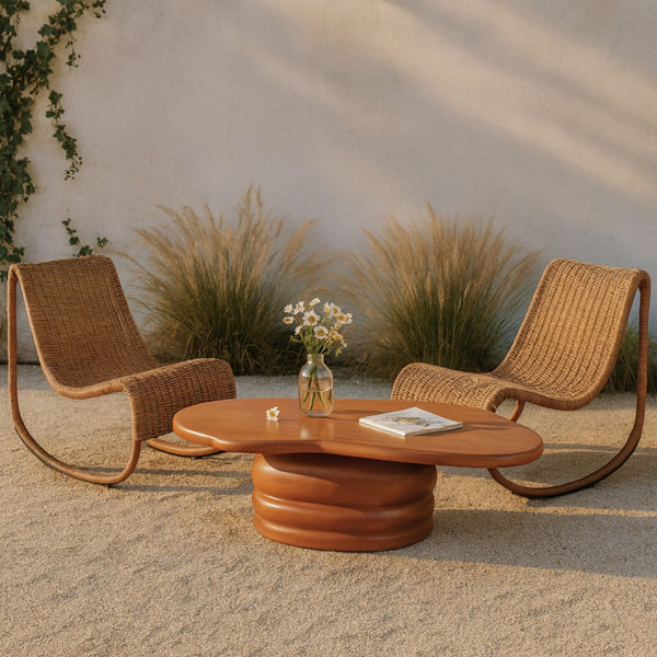 Meridian Furniture Branna Fiber Reinforced Concrete Coffee Table Art Deco Sculptural Form Indoor Outdoor Living Terracotta 657Terracotta-CT