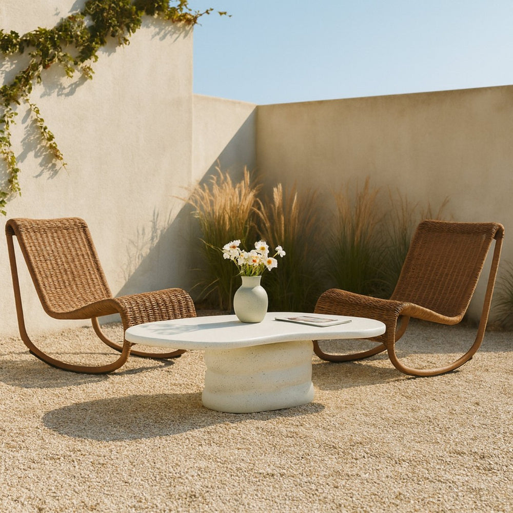 Meridian Furniture Branna Fiber Reinforced Concrete Coffee Table Art Deco Sculptural Form Indoor Outdoor Living Terrazzo 657Trzo-CT