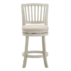 Hardwood Swivel Counter Stool Slatted Back Upholstered Seat for Kitchen or Bar Area
