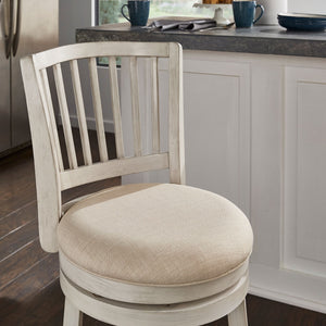 Hardwood Swivel Counter Stool Slatted Back Upholstered Seat for Kitchen or Bar Area