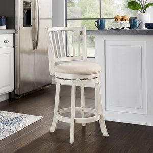 Hardwood Swivel Counter Stool Slatted Back Upholstered Seat for Kitchen or Bar Area