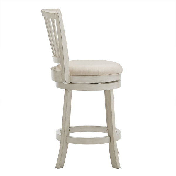 Hardwood Swivel Counter Stool Slatted Back Upholstered Seat for Kitchen or Bar Area