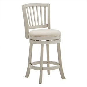 Hardwood Swivel Counter Stool Slatted Back Upholstered Seat for Kitchen or Bar Area