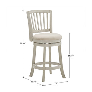Hardwood Swivel Counter Stool Slatted Back Upholstered Seat for Kitchen or Bar Area