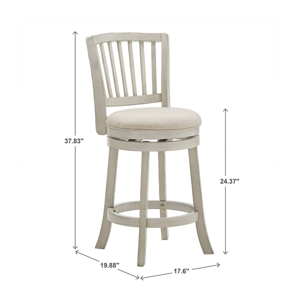 Hardwood Swivel Counter Stool Slatted Back Upholstered Seat for Kitchen or Bar Area