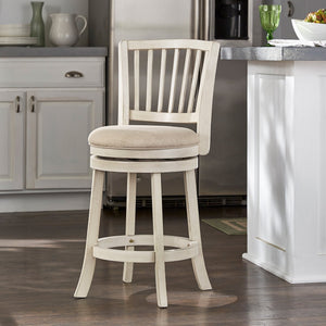 Hardwood Swivel Counter Stool Slatted Back Upholstered Seat for Kitchen or Bar Area