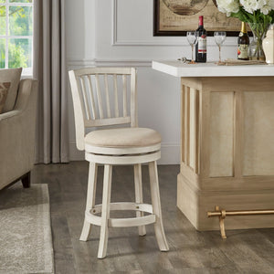 Hardwood Swivel Counter Stool Slatted Back Upholstered Seat for Kitchen or Bar Area