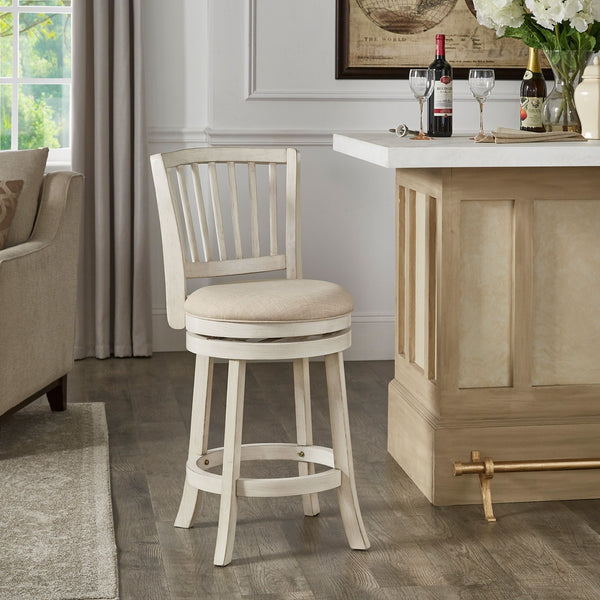 Hardwood Swivel Counter Stool Slatted Back Upholstered Seat for Kitchen or Bar Area