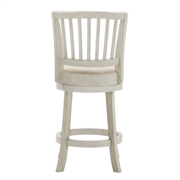 Hardwood Swivel Counter Stool Slatted Back Upholstered Seat for Kitchen or Bar Area