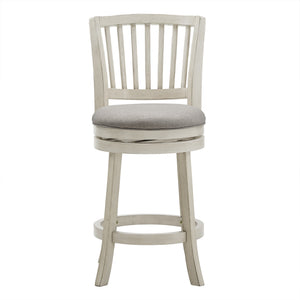 Homelegance Hardwood Swivel Counter Stool Slatted Back Upholstered Seat for Kitchen or Bar Area Antique White / Grey 657WHC2-24GL