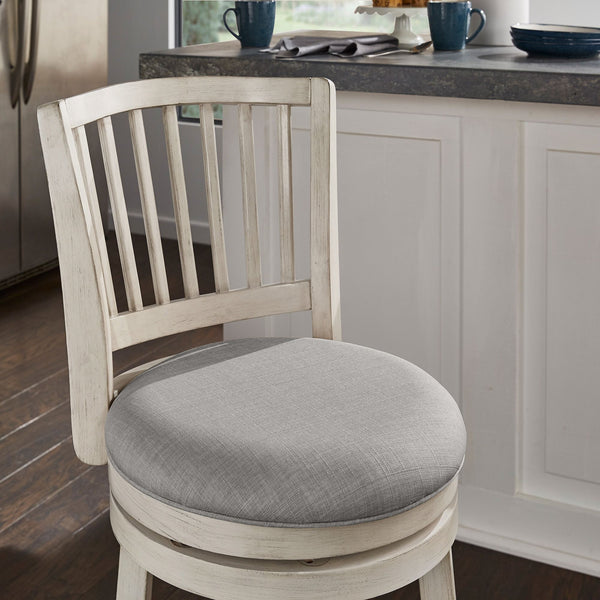 Hardwood Swivel Counter Stool Slatted Back Upholstered Seat for Kitchen or Bar Area