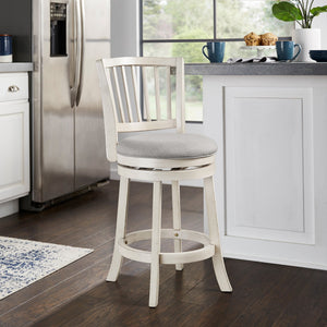 Hardwood Swivel Counter Stool Slatted Back Upholstered Seat for Kitchen or Bar Area