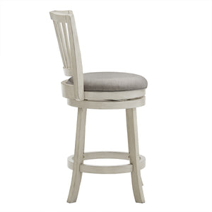 Hardwood Swivel Counter Stool Slatted Back Upholstered Seat for Kitchen or Bar Area