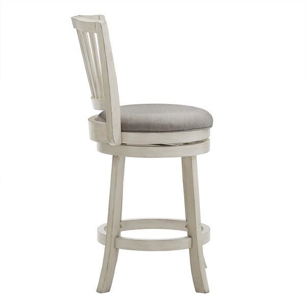 Hardwood Swivel Counter Stool Slatted Back Upholstered Seat for Kitchen or Bar Area