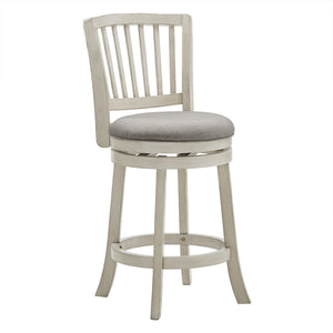 Hardwood Swivel Counter Stool Slatted Back Upholstered Seat for Kitchen or Bar Area