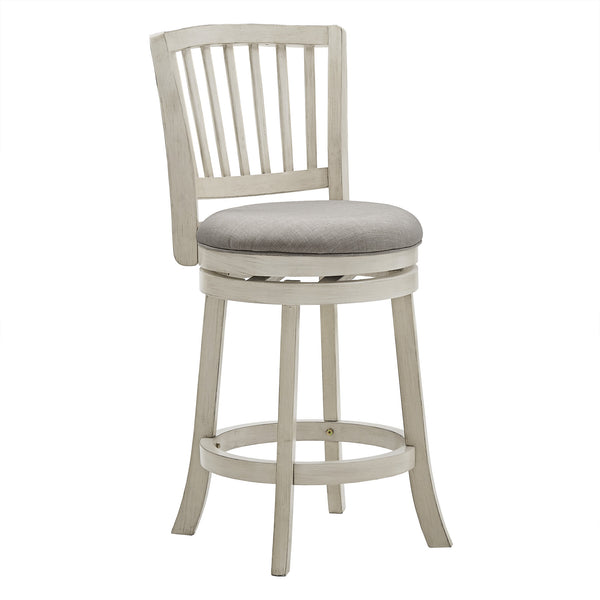 Hardwood Swivel Counter Stool Slatted Back Upholstered Seat for Kitchen or Bar Area