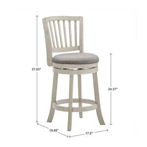 Hardwood Swivel Counter Stool Slatted Back Upholstered Seat for Kitchen or Bar Area