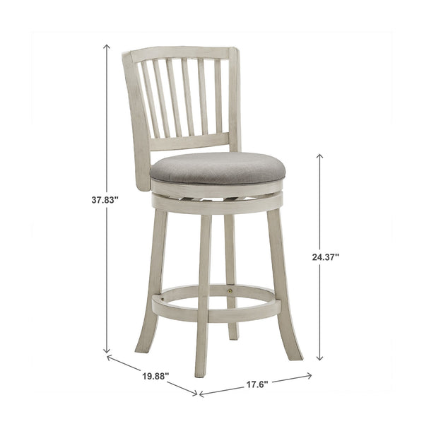 Hardwood Swivel Counter Stool Slatted Back Upholstered Seat for Kitchen or Bar Area