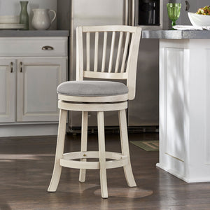 Hardwood Swivel Counter Stool Slatted Back Upholstered Seat for Kitchen or Bar Area