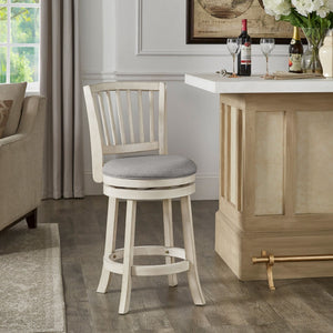Hardwood Swivel Counter Stool Slatted Back Upholstered Seat for Kitchen or Bar Area