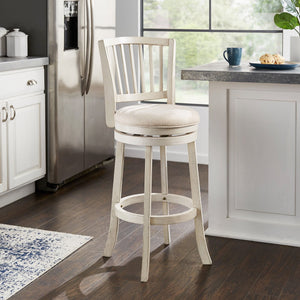 Swivel Bar Stool Slatted Back Rubberwood Frame Upholstered Seat Counter Height