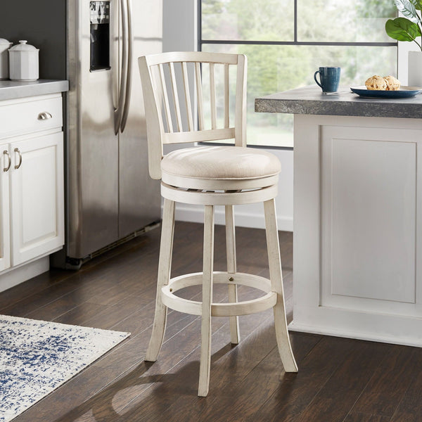 Swivel Bar Stool Slatted Back Rubberwood Frame Upholstered Seat Counter Height