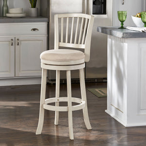 Swivel Bar Stool Slatted Back Rubberwood Frame Upholstered Seat Counter Height