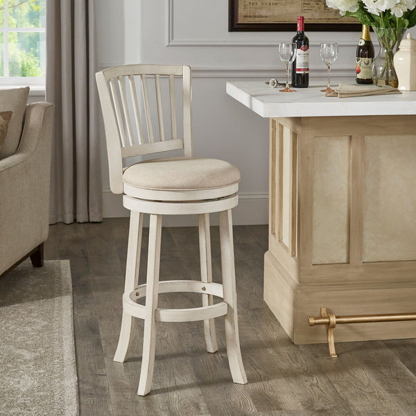Swivel Bar Stool Slatted Back Rubberwood Frame Upholstered Seat Counter Height