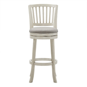 Homelegance Swivel Bar Stool Slatted Back Rubberwood Frame Upholstered Seat Counter Height Antique White / Grey 657WHC2-29GL