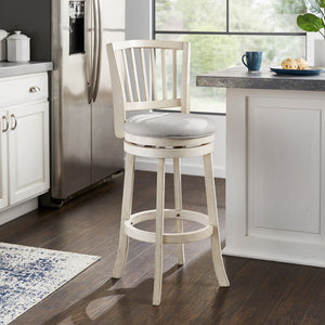 Swivel Bar Stool Slatted Back Rubberwood Frame Upholstered Seat Counter Height