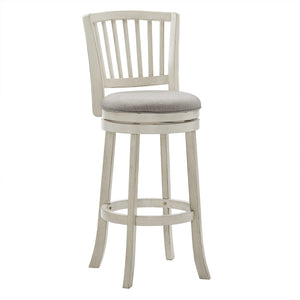Swivel Bar Stool Slatted Back Rubberwood Frame Upholstered Seat Counter Height