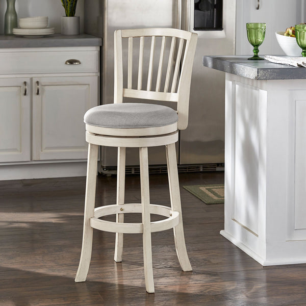 Swivel Bar Stool Slatted Back Rubberwood Frame Upholstered Seat Counter Height