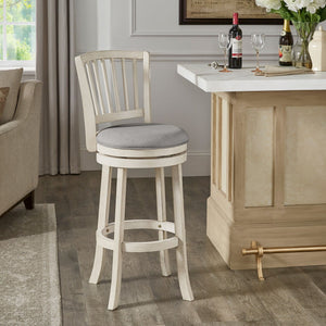 Swivel Bar Stool Slatted Back Rubberwood Frame Upholstered Seat Counter Height