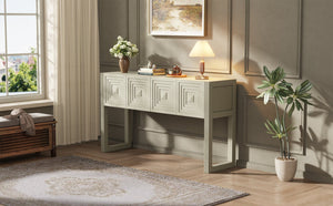 English Elm [video] Art Deco Console Table Geometric Carved Fronts Fluted Legs 3 Soft-close Drawers Natural N759P433572N