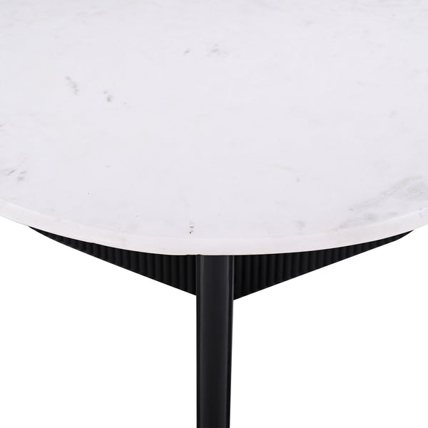 English Elm Luxurious 31-inch Round Marble Top Coffee Table with Fluted Mango Wood Pedestal Base, Scandinavian Charm Black White 34 L x 34 W x 20 H B011P216665